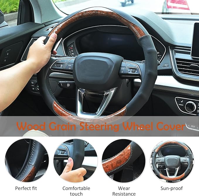 Wood Grain Steering Wheel Cover Car Steering Wheel Covers 14.5-15 inch - Image 4