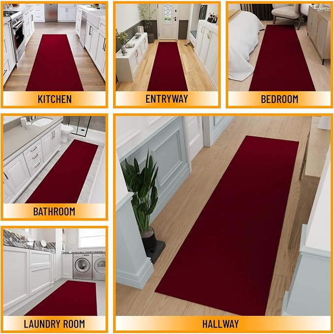 Ottomanson Hallway Runner Rug 1'10" x 12' Non Slip Solid Area Rugs Easy to - Image 3