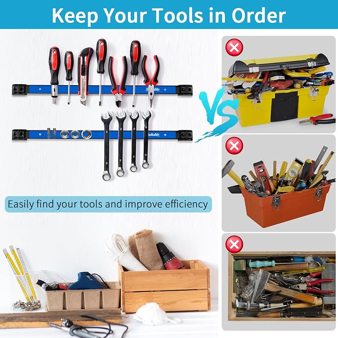 4 Pieces 12" Magnetic Tool Holder Strip, Metal Tool Organizer Rack - Image 5