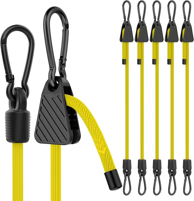 Bungee Cords with Hooks, 48 Inch Adjustable Yellow Bungee Cords with Carabiner by Rugtol