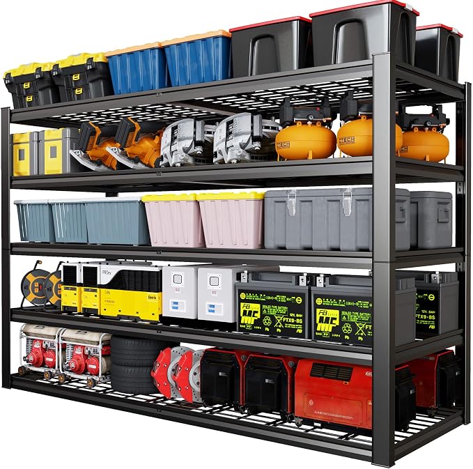 67" W Garage Shelving Heavy Duty, Adjustable 5 Tier Metal Shelves, Commercial - Image 7