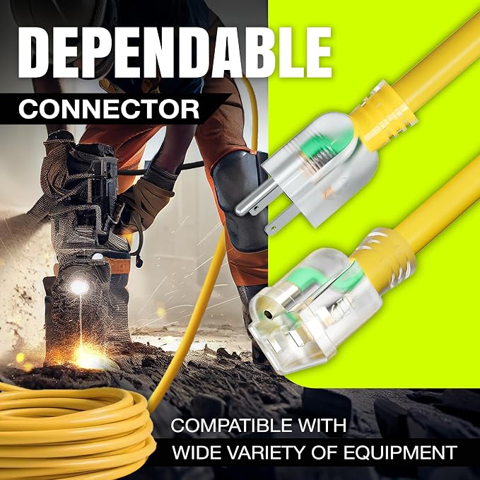 100ft Outdoor/Indoor Extension Cord 16/3 Gauge Heavy Duty 3 Prong SJTW - Image 4