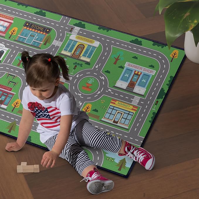 Kids Carpet Playmat Rug for Playroom 5'x 6'6" Toy Car Play Rugs for Bedroom - Image 2