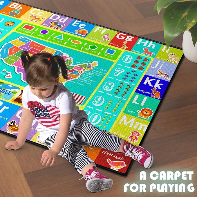 ABC Rug for Kids Playroom, 2x3 Washable Classroom Area Rugs, Educational - Image 2