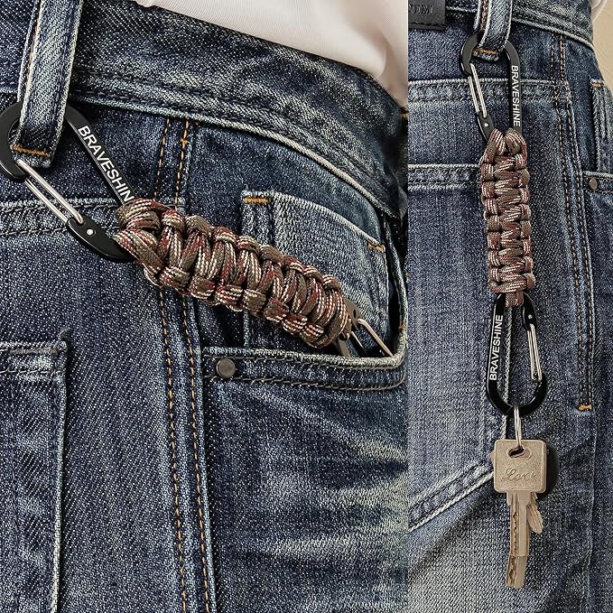 BRAVESHINE Paracord Keychain Carabiner Clip, D Ring Lanyard Hanger Stroller Hook - Image 8