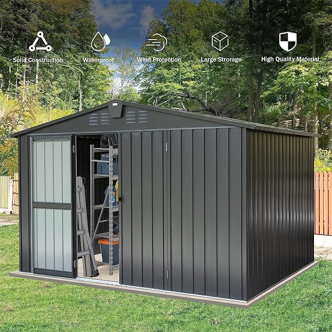 IKERY Galvanized Steel Storage Shed 10' x 8' - Image 4