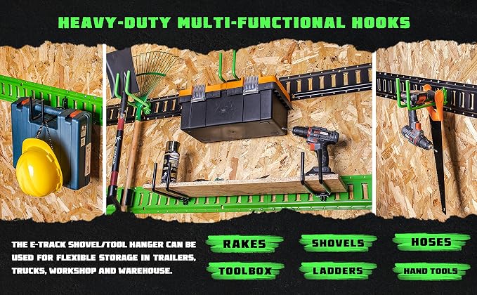 8-Pack E-Track Heavy Duty Shovel/Tool Hanger - Image 7