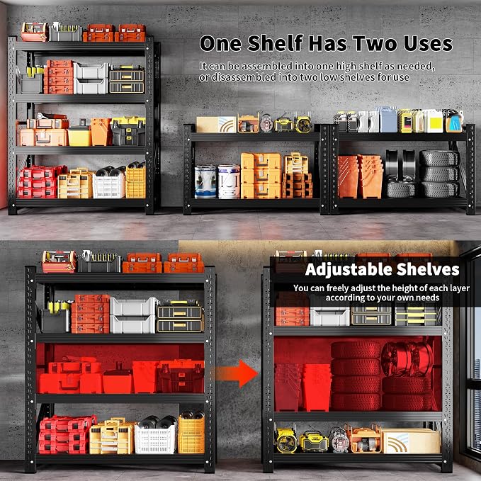 5000LBS Heavy Duty Garage Shelving 59" W Garage Storage Shelves 4-Tier Metal - Image 5