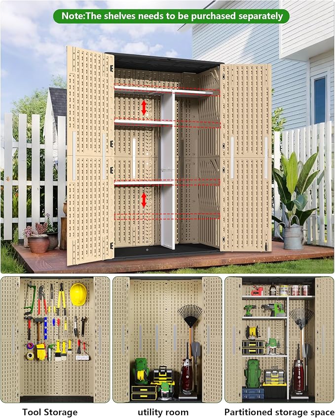 60 Cu.Ft Vertical Outdoor Storage Shed, Weatherproof Outdoor Tall Cabinet - Image 4