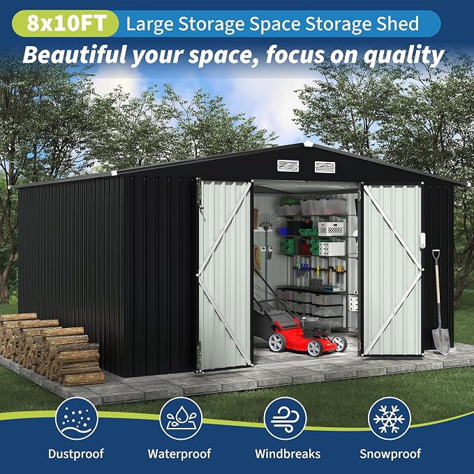 8x10 FT Metal Storage Sheds Outdoor, MetalTool Shed - Image 7