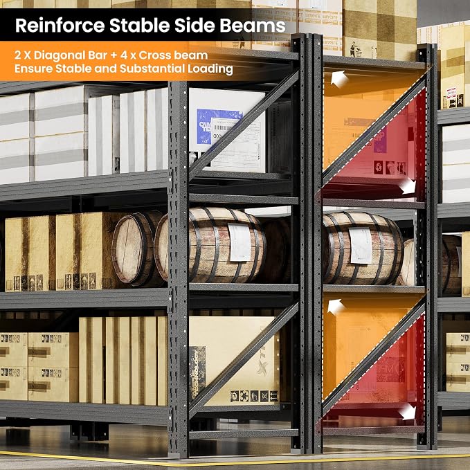 60” W Heavy Duty Garage Shelving, 5000LBS Metal Storage Shelves, 4 Tier Storage - Image 7