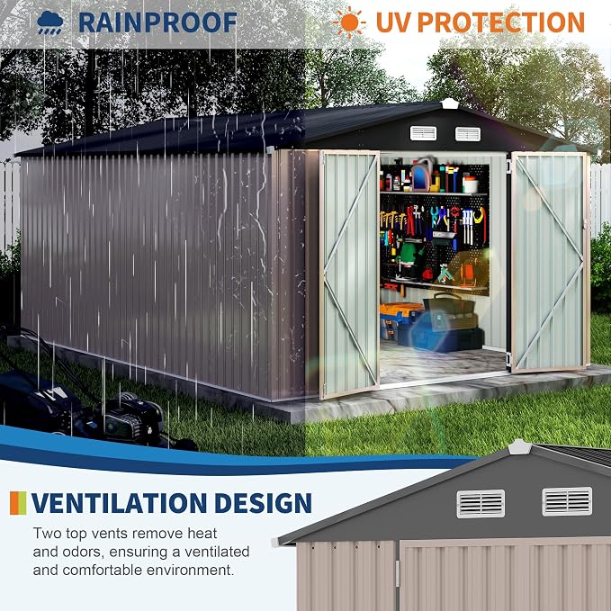 10x14x6.4 FT Outdoor Storage Sheds, Metal Garden Tool Shed - Image 5
