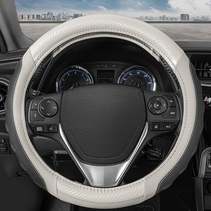 Motor Trend UltraSport White Carbon Fiber Steering Wheel Cover, Standard 15 - Image 3