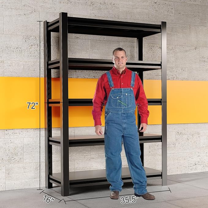 72" H Garage Shelving 2000LBS Heavy Duty Storage Shelves Adjustable 5 Tier - Image 2