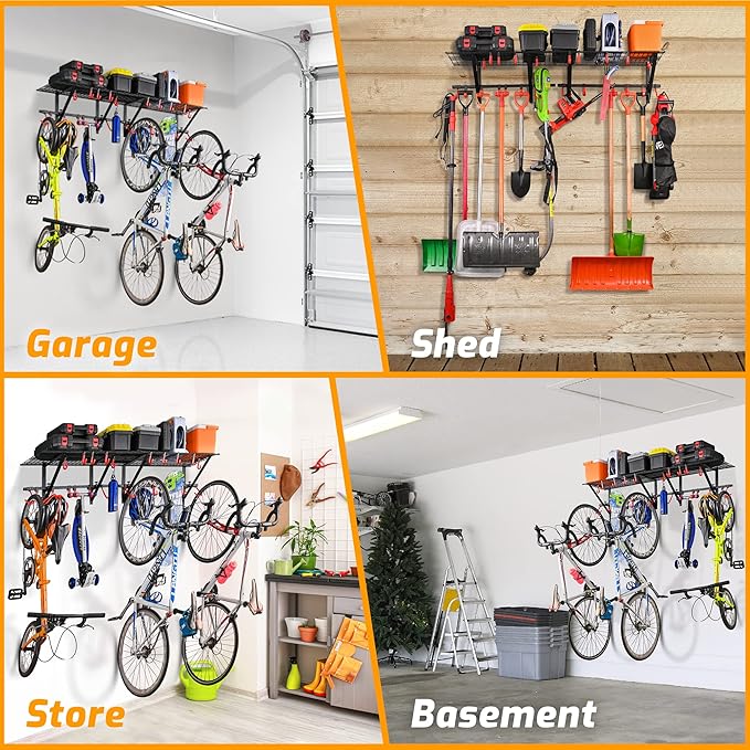 PLKOW Garage Wall Shelving 4-Pack Includes Bike Hooks, Sturdy Adjustable Garage - Image 3