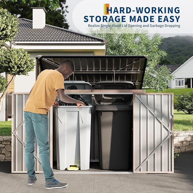 Outdoor Trash Can Storage 2 Binsgarbage Bin Storage Shed, 3x6 FT Garbage Bin - Image 7