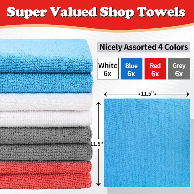 FIXSMITH Shop Towels, Microfiber Cleaning Cloth Bulk, 24 Pack Microfiber Towels - Image 2