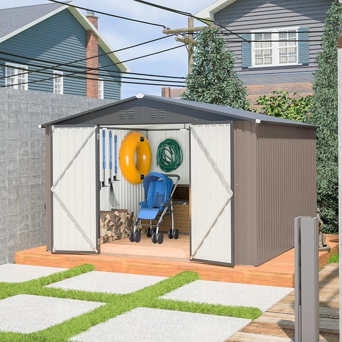 10 x 10 FT Outdoor Storage Shed, Large Metal Tool Sheds - Image 5
