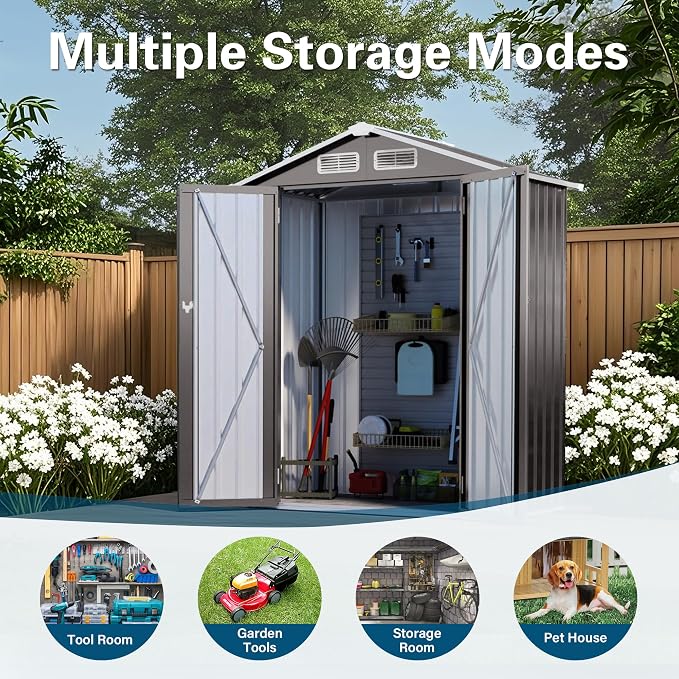 ARMSET 5x3 FT Metal Outdoor Storage Shed - Image 4