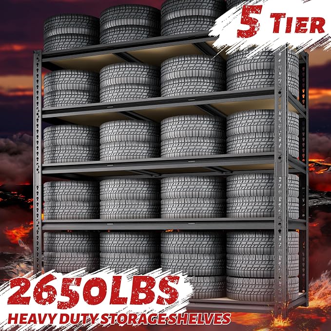 48"W Garage Shelving, 2650LBS Storage Shelves heavy duty, 5 Tier Metal Shelving - Image 5