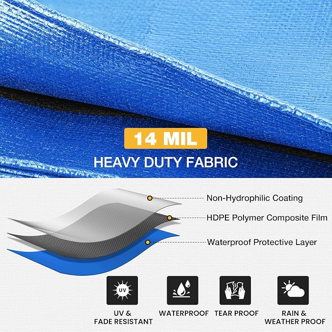 Tarp 10x20 Feet 14 Mil Heavy Duty Waterproof Tarp, Large Multipurpose Cover - Image 5