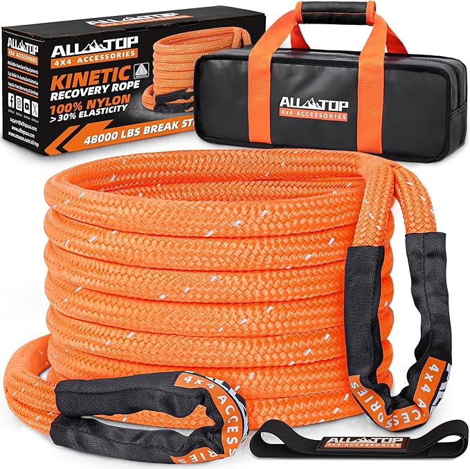 ALL-TOP Kinetic Recovery Rope 48000Lbs, 1in x 30ft, Heavy Duty 30+% Elasticity by ALL-TOP4X4