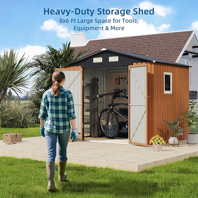 8x6FT Outdoor Storage Shed, Metal Garden Shed - Image 7