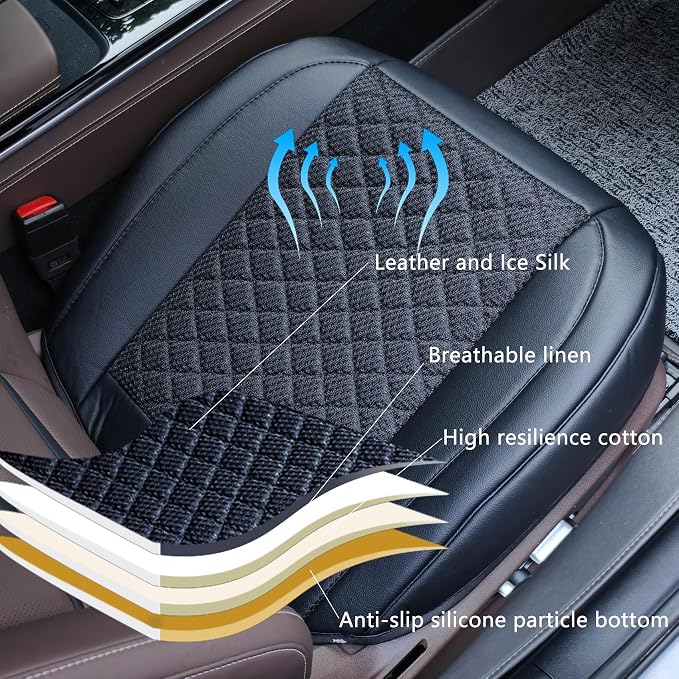 Leather Bottom Car Seat Covers, Front Seat Only Black Ice Silk Car Seat Cushion - Image 3
