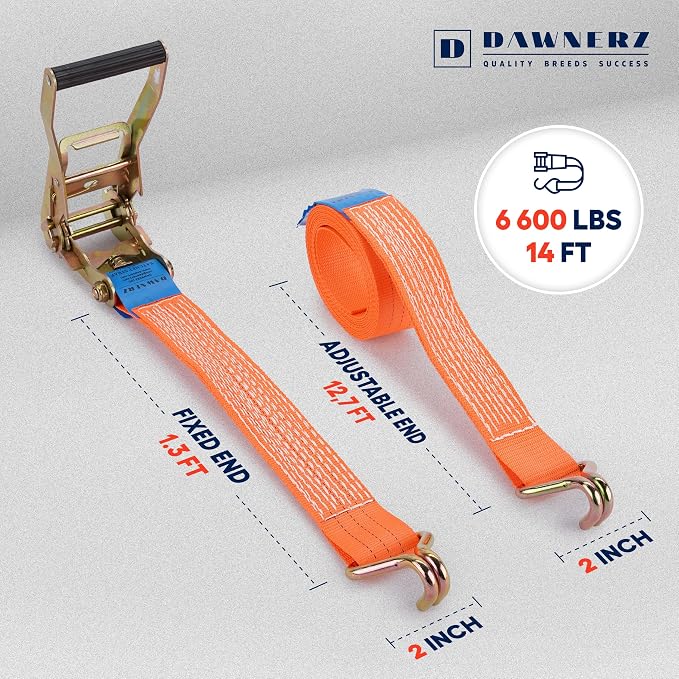 Heavy Duty Ratchet Straps 2" x 14' - 6600 Lb Breaking Strength Tie Down Straps - Image 3