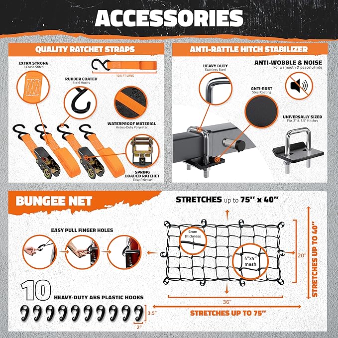 Mockins 60"x20"x6" Trailer Hitch Cargo Carrier | Weatherproof Steel Folding - Image 5